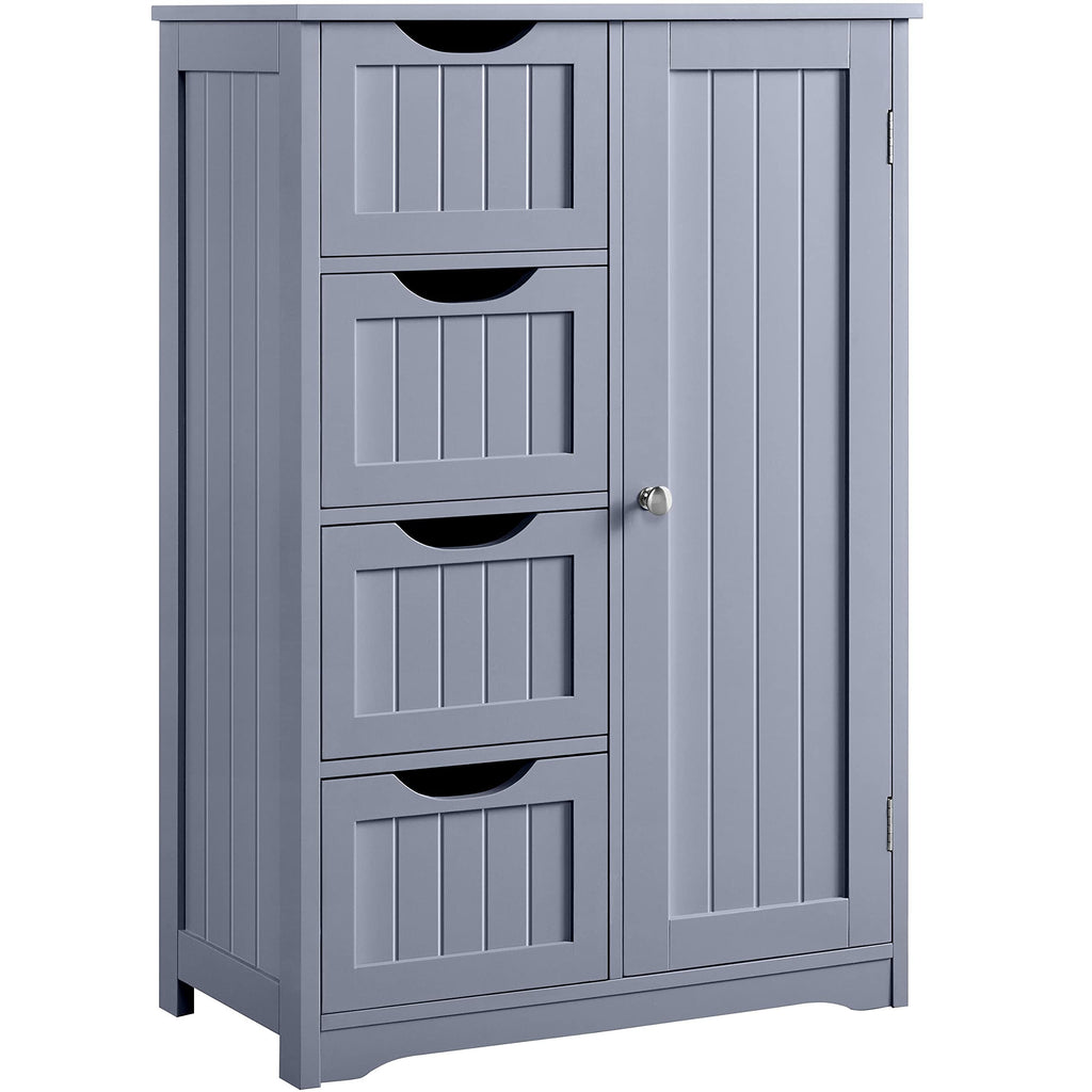 Yaheetech Bathroom Floor Cabinet, Freestanding Storage Organizer Unit Kitchen Cupboard W/ 4 Drawers & Adjustable Shelves, Using For Living Room/Kitchen/Bathroom, Gray