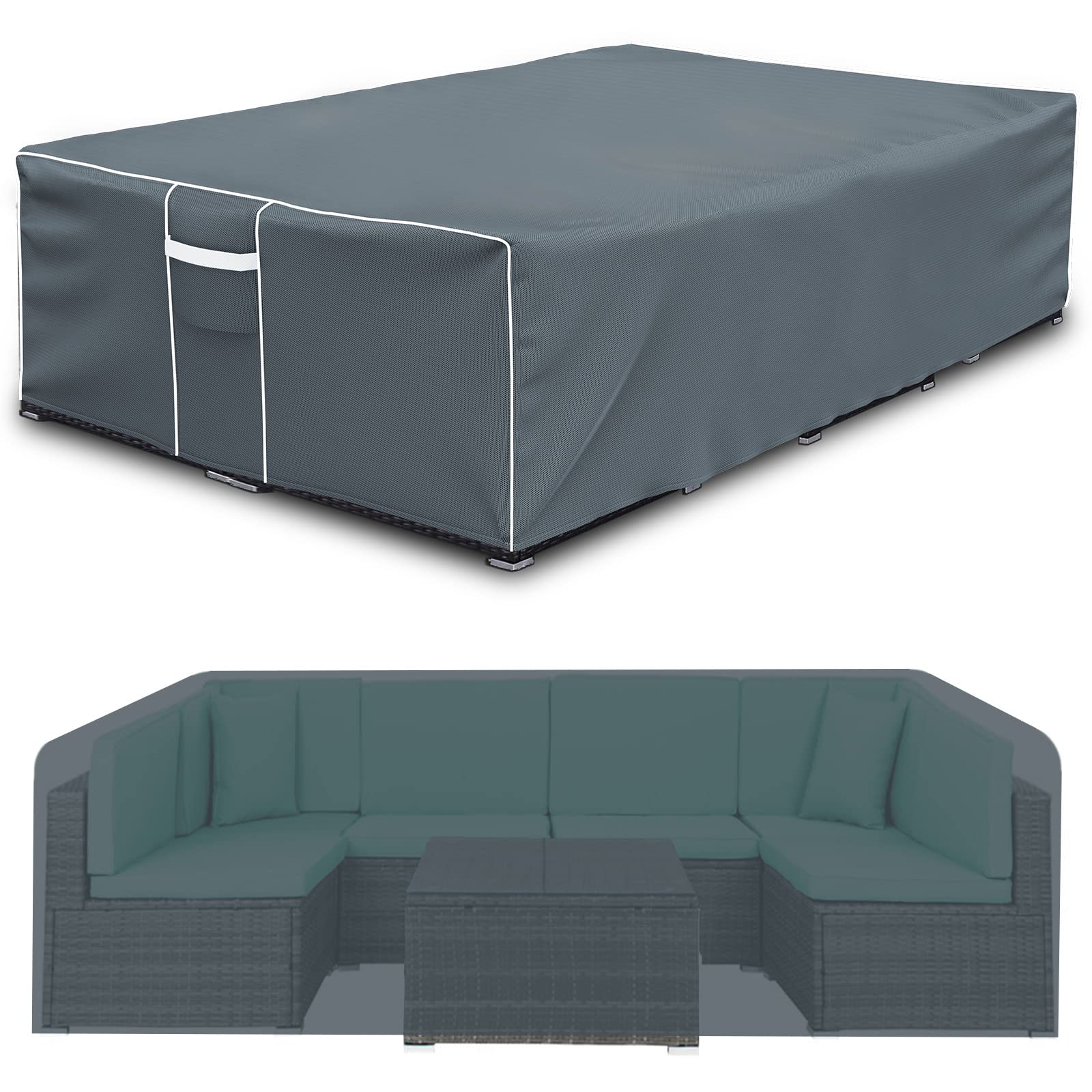 Patio Furniture Covers, Waterproof Outdoor Furniture Cover, 500D Heavy Duty, All Weather Protection Rectangular Patio Furniture Cover For Outdoor Furniture Set, 98' L X 78' W X 28' H -Grey