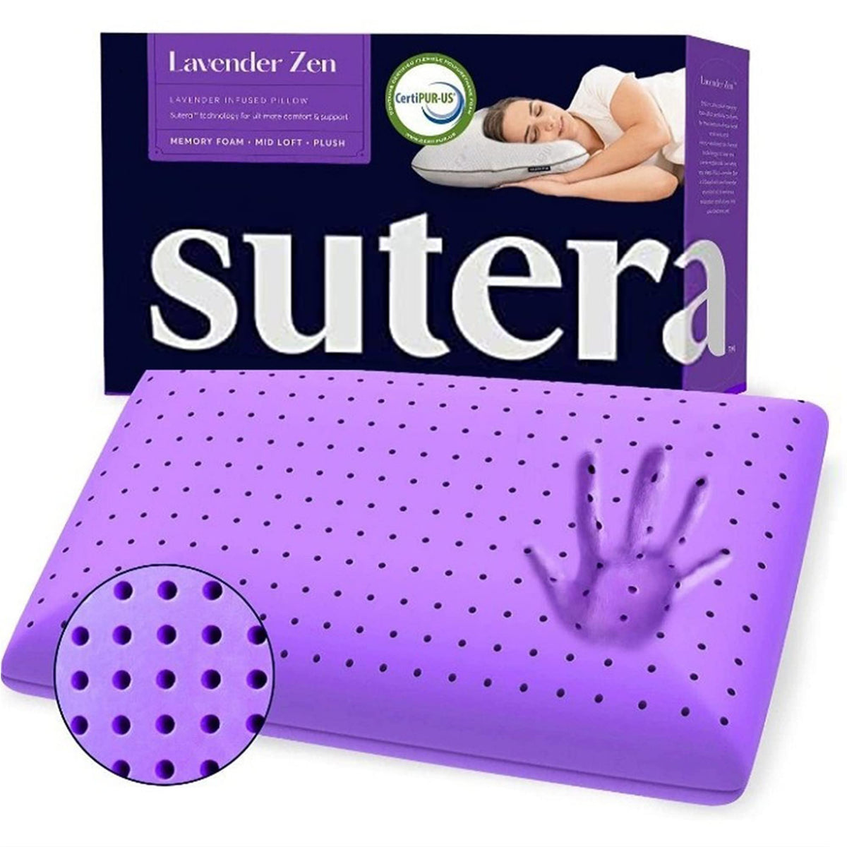 Sutera - Cooling Lavender Zen Memory Foam Pillow For Sleeping - Essential Lavender Oil Infused, Cooling Pillow With Neck, Should