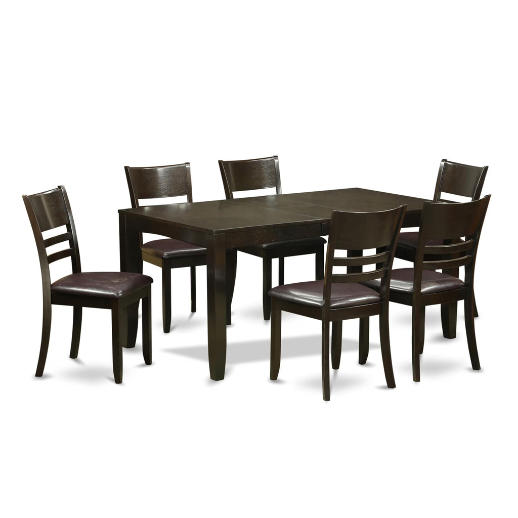 East West Furniture LYFD7-CAP-LC Lynfield 7 Piece Dining Room Furniture Set Consist of a Rectangle Kitchen Table with Butterfly Leaf and 6 Faux Leather Upholstered Chairs, 36x66 Inch