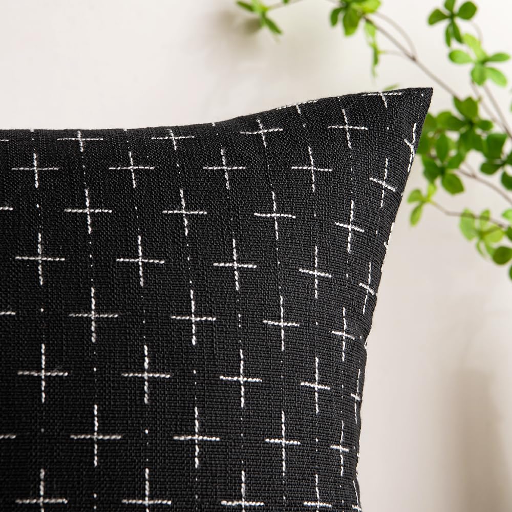 Miulee Pack Of 2 Decorative Burlap Linen Throw Pillow Covers Modern Farmhouse Pillowcase Rustic Woven Textured Cushion Cover For Sofa Couch Bed 16X16 Inch Black