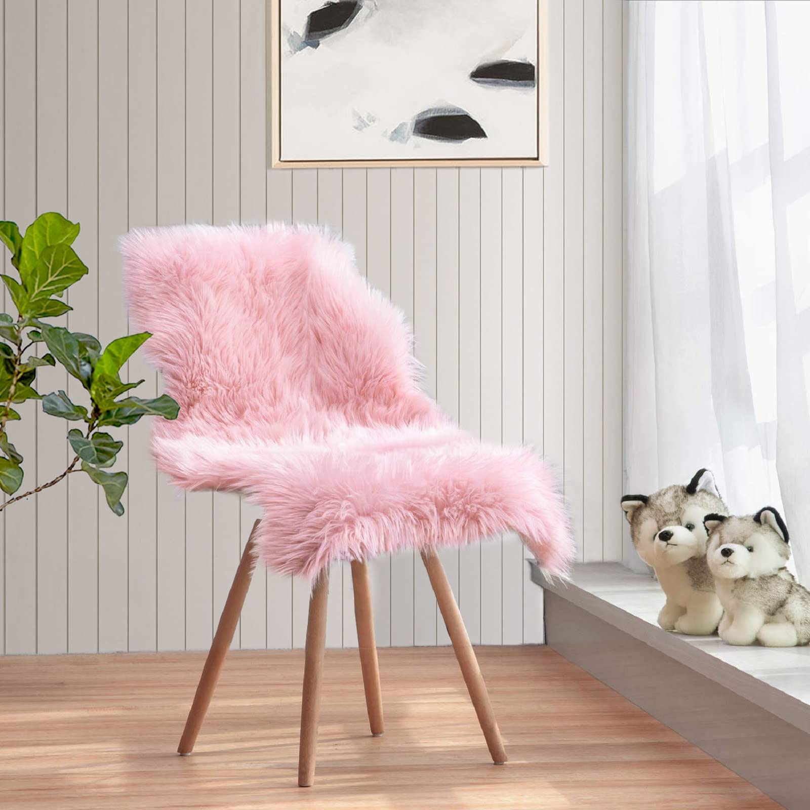 ORINOVA Small Pink Fluffy Sheepskin Fur Area Rugs for Bedroom Washable Furry Carpet Rug for Living Room Faux Fur Rug 2x3 Nursery