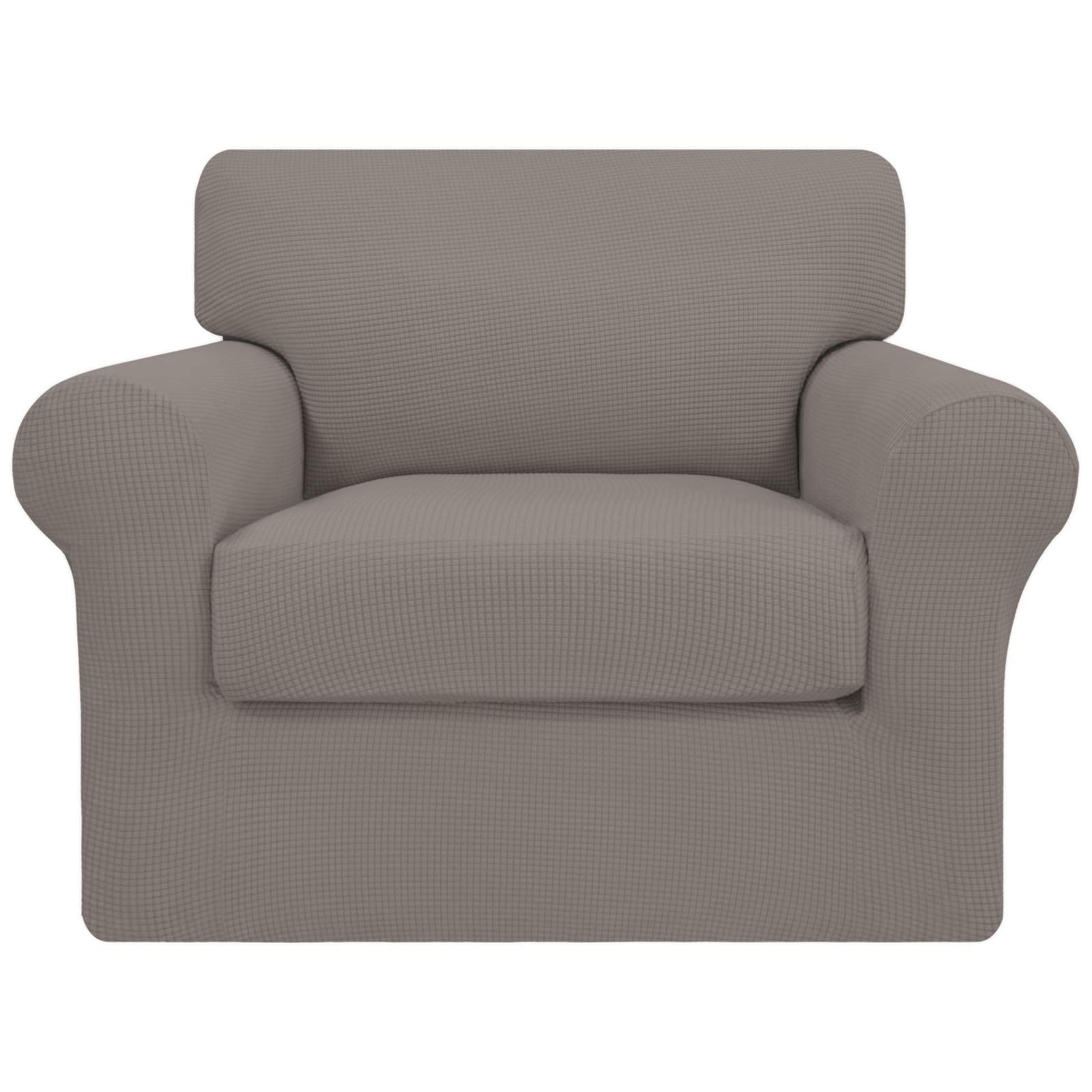 Easy-Going 2 Pieces Stretch Couch Cover Sofa Cover For Dogs Washable Sofa Slipcover For Separate Cushion Couch Spandex Jacquard Fabric Elastic Furniture Protector For Pets,Kids (Taupe, Chair)