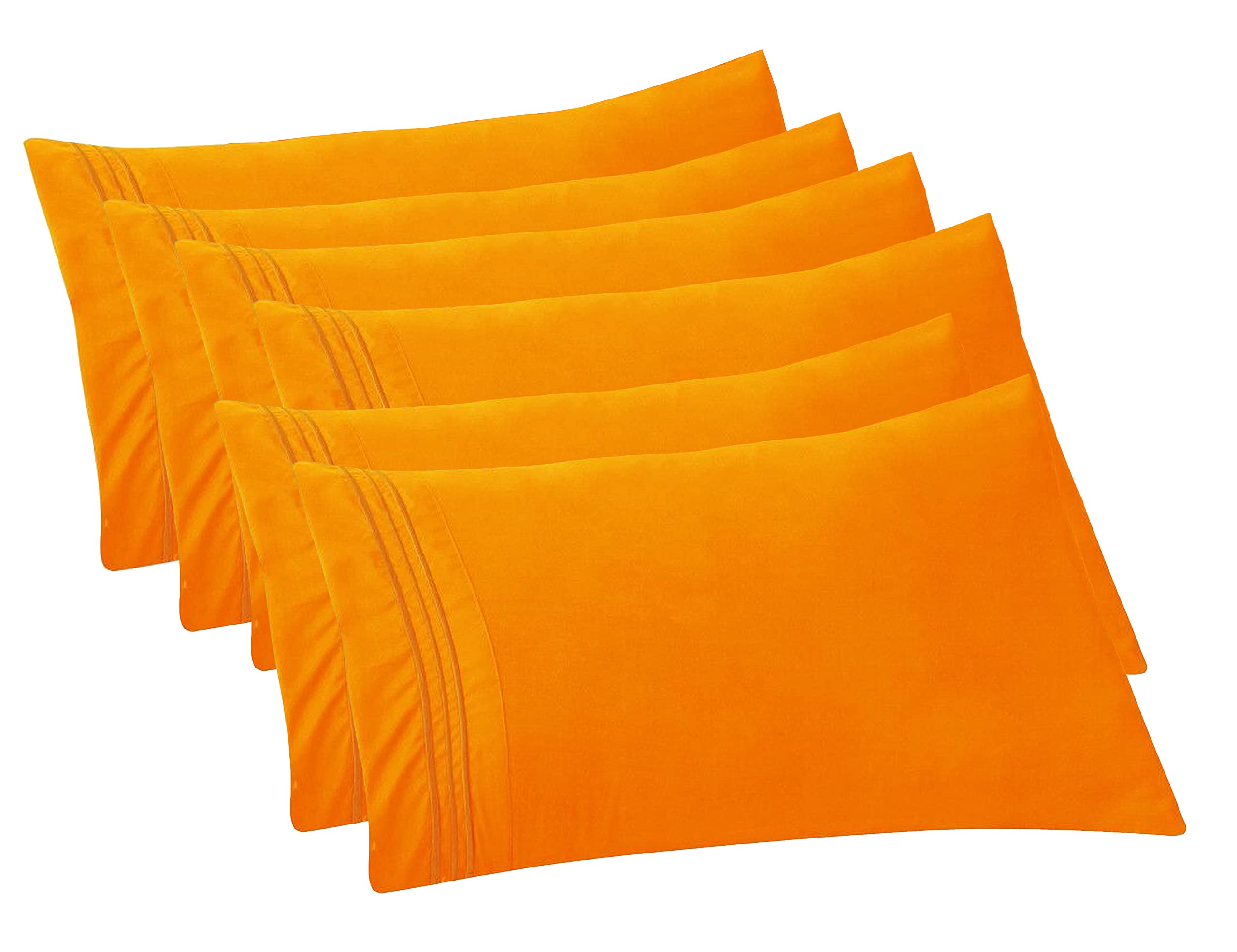 Elegant Comfort 6-Pack Solid Pillowcases 1500 Thread Count Egyptian Quality - Easy Care, Smooth Weave, Wrinkle And Stain Resistant, Easy Slip-On, 6-Piece Set, King Pillowcase, Orange