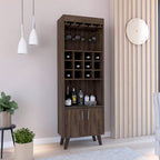 Harvey Bar Double Door Cabinet, 12 Wine Cubbbies, 2 Shelves, Dark Walnut