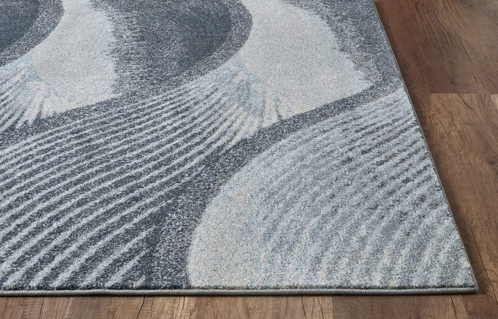 HomeRoots Grey/Blue Heat-Set Polypropelene 5’ x 8’ Gray Blue Abstract Waves Modern Area Rug