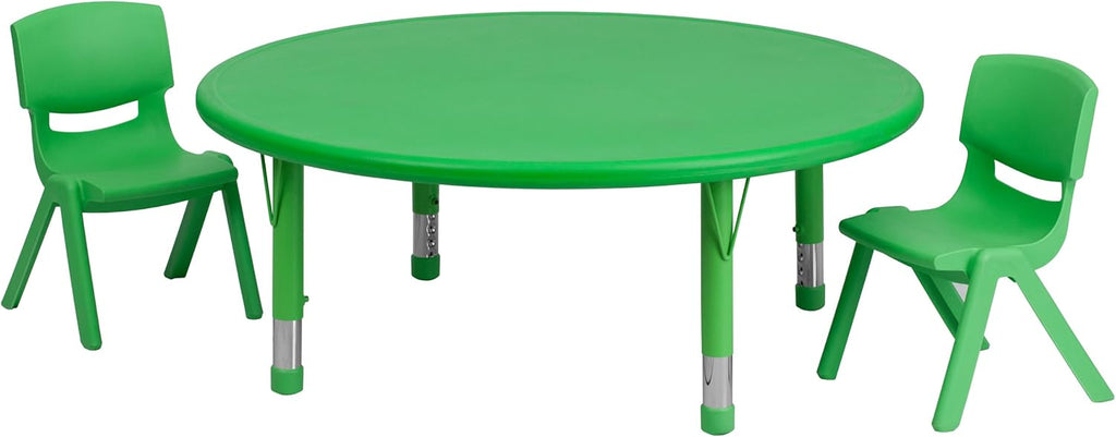 45 Round Green Plastic Height Adjustable Activity Table Set with 2 Chairs
