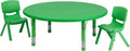 45 Round Green Plastic Height Adjustable Activity Table Set with 2 Chairs