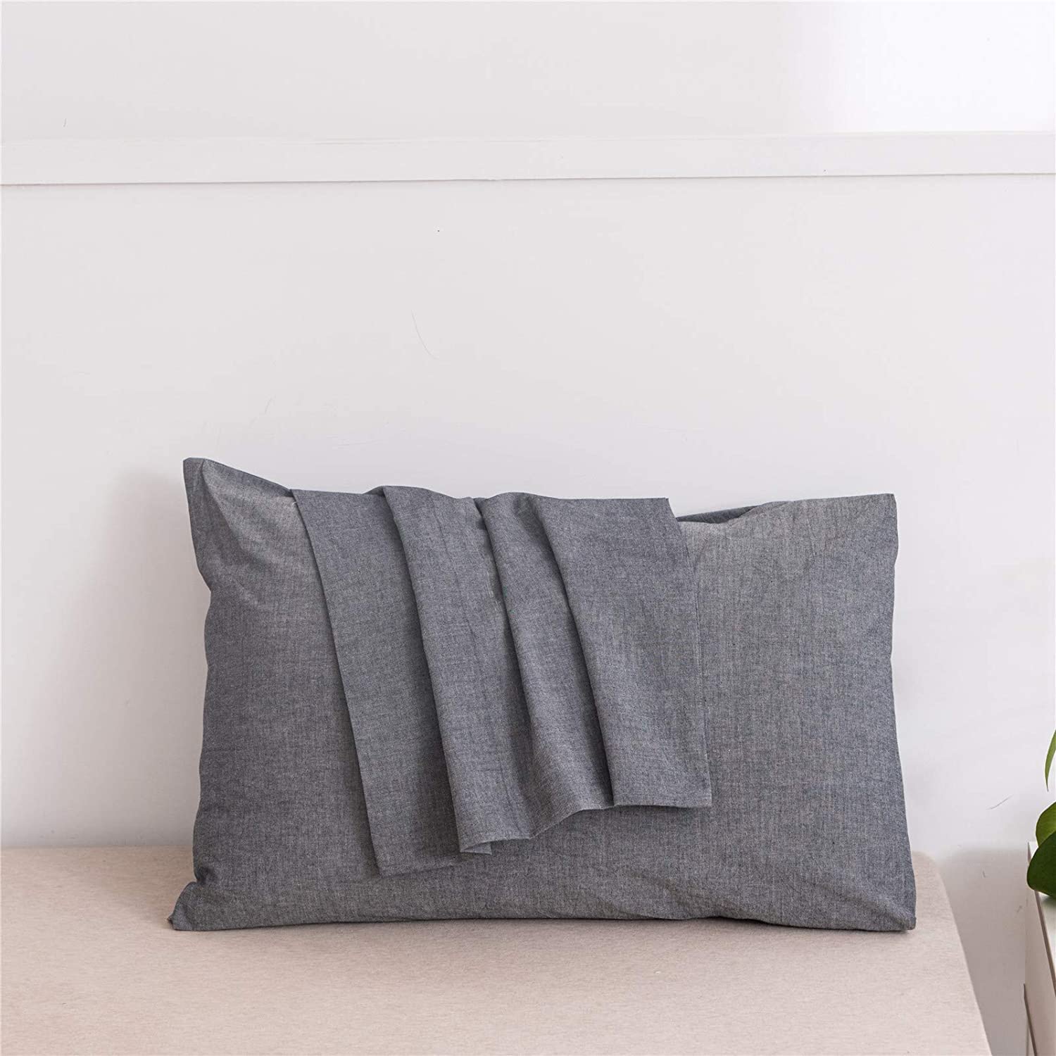 Jellymoni Pillowcases King Set Of 2 Cotton Envelope Pillow Covers Black 20  36In Bed Pillow Cases 100% Washed Cotton Soft Breath