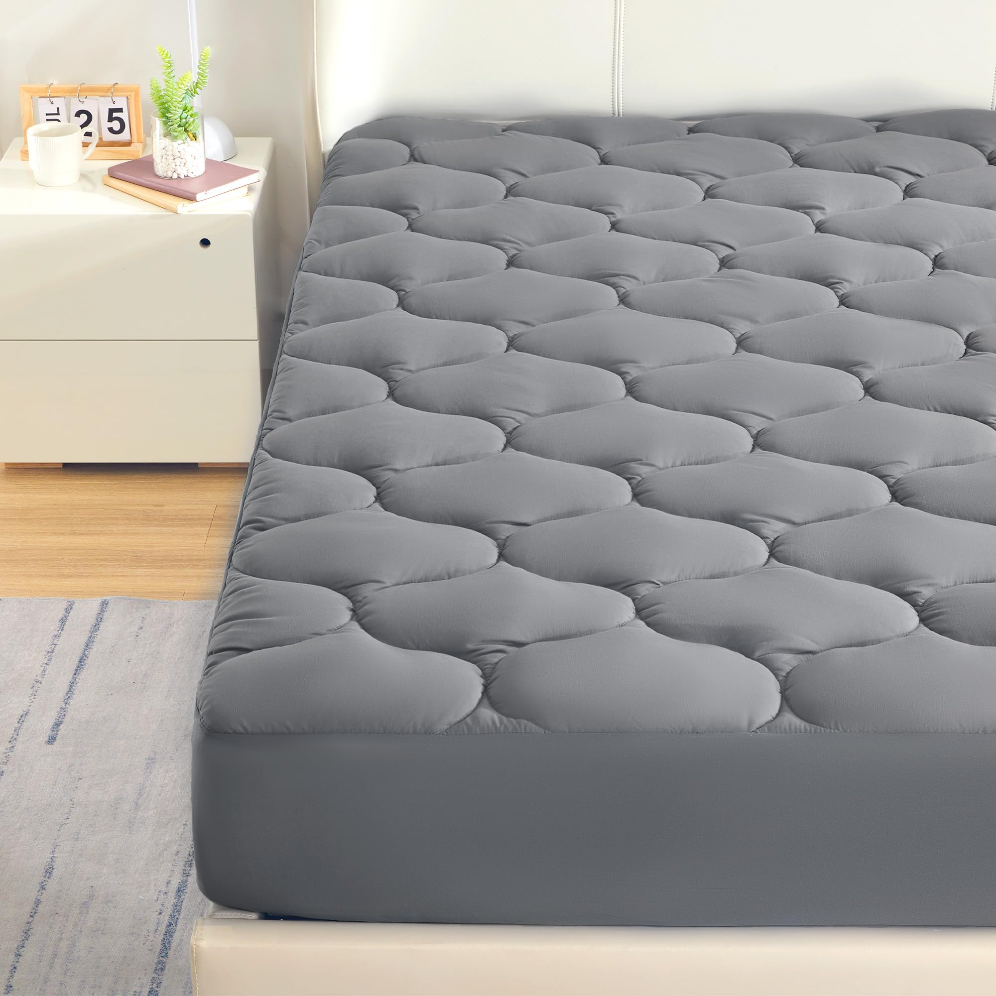 Sleep Zone Twin Xl Mattress Pad For Children & Adults, Pillow Top Mattress Topper For College Dorm, Soft & Skin Friendly, Deep Pocket Cooling Mattress Protector Cover, All Season Use (Grey, Twin Xl)