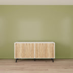 Sideboard Buffet Cabinet with Storage, 55" Kitchen Storage Cabinets with 4 Doors and Shelves (White & Natural)