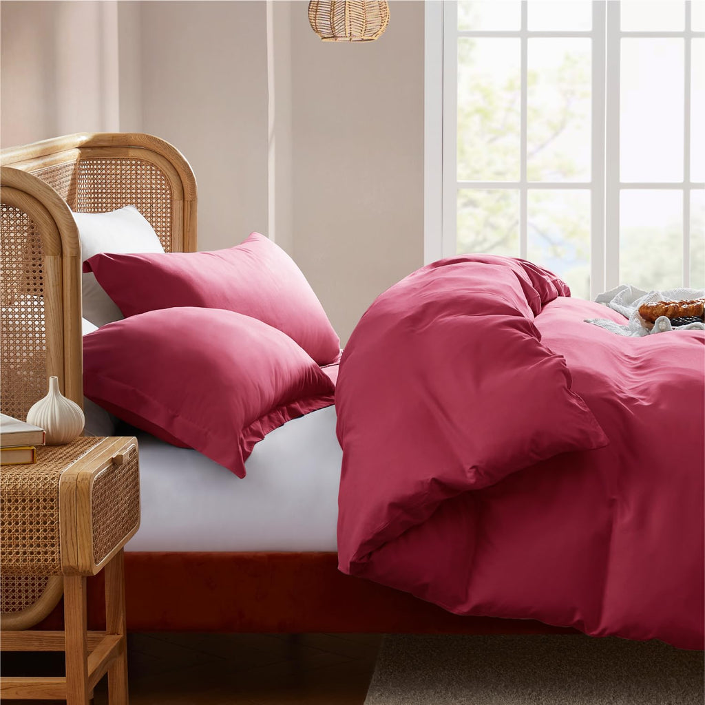 Nestl Burgundy Red California King Duvet Cover Sets - Soft Double Brushed Cal King Duvet Cover, 3 Piece, With Button Closure, 1
