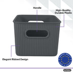 Superio Ribbed Collection - Decorative Plastic Lidded Home Storage Bins Organizer Baskets, Medium Grey (1 Pack - 5 Liter) Stacka