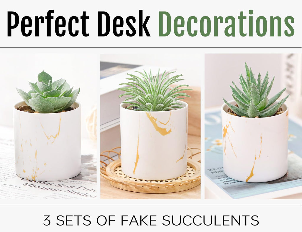 Der Rose 3 Pack Small Fake Plants Succulents Plants Artificial In Pots For Home Office Desk Decor For Women