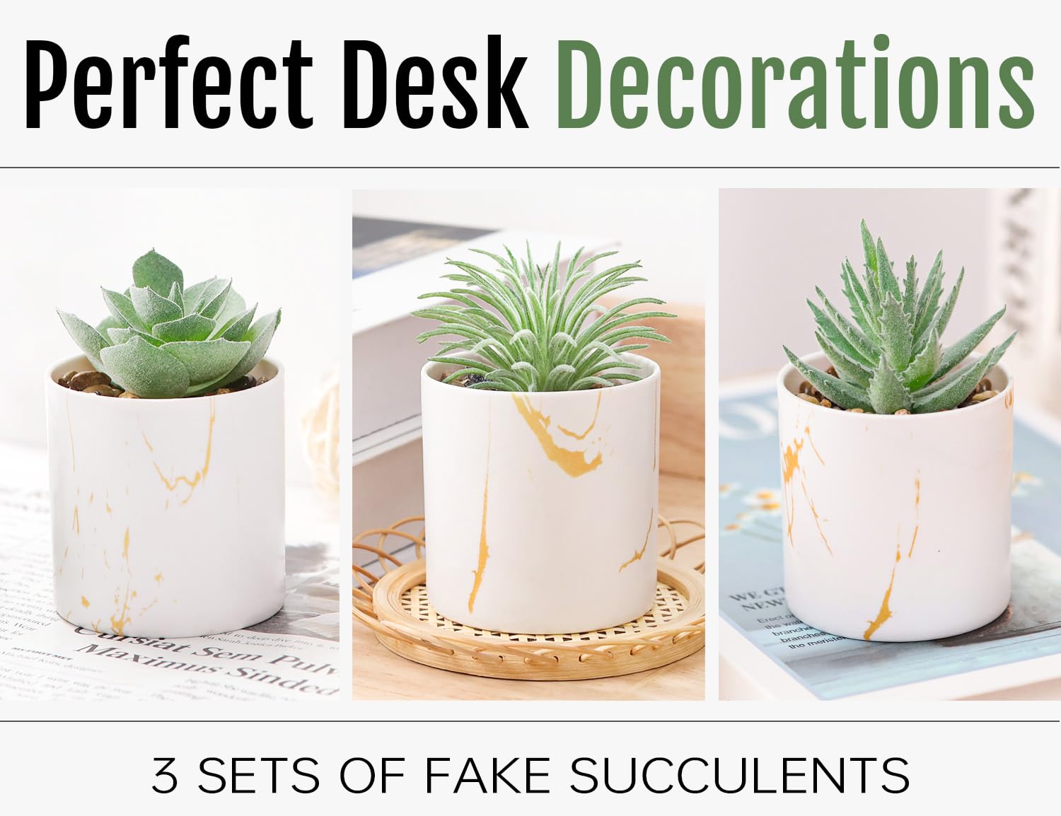 Der Rose 3 Pack Small Fake Plants Succulents Plants Artificial In Pots For Home Office Desk Decor For Women