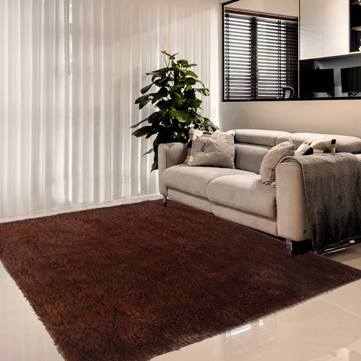 YUFANUHO Brown Rugs for Living Room, Ultra Soft Indoor 5x7 Feet Brown Shaggy Area Rugs for Bedroom, Kids Room, Home Decor High P