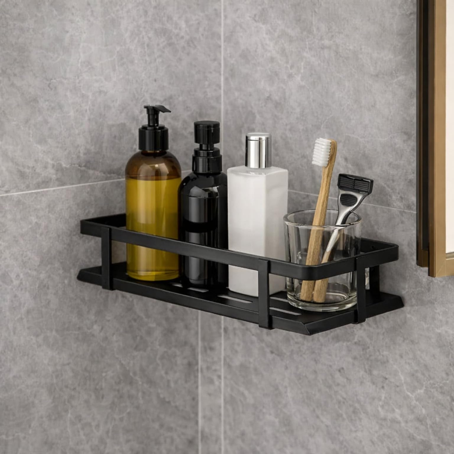 Dxdt Black WallMounted Bathroom Shelf, Metal Storage Rack For Shampoo, Toiletries, Shower Organiser