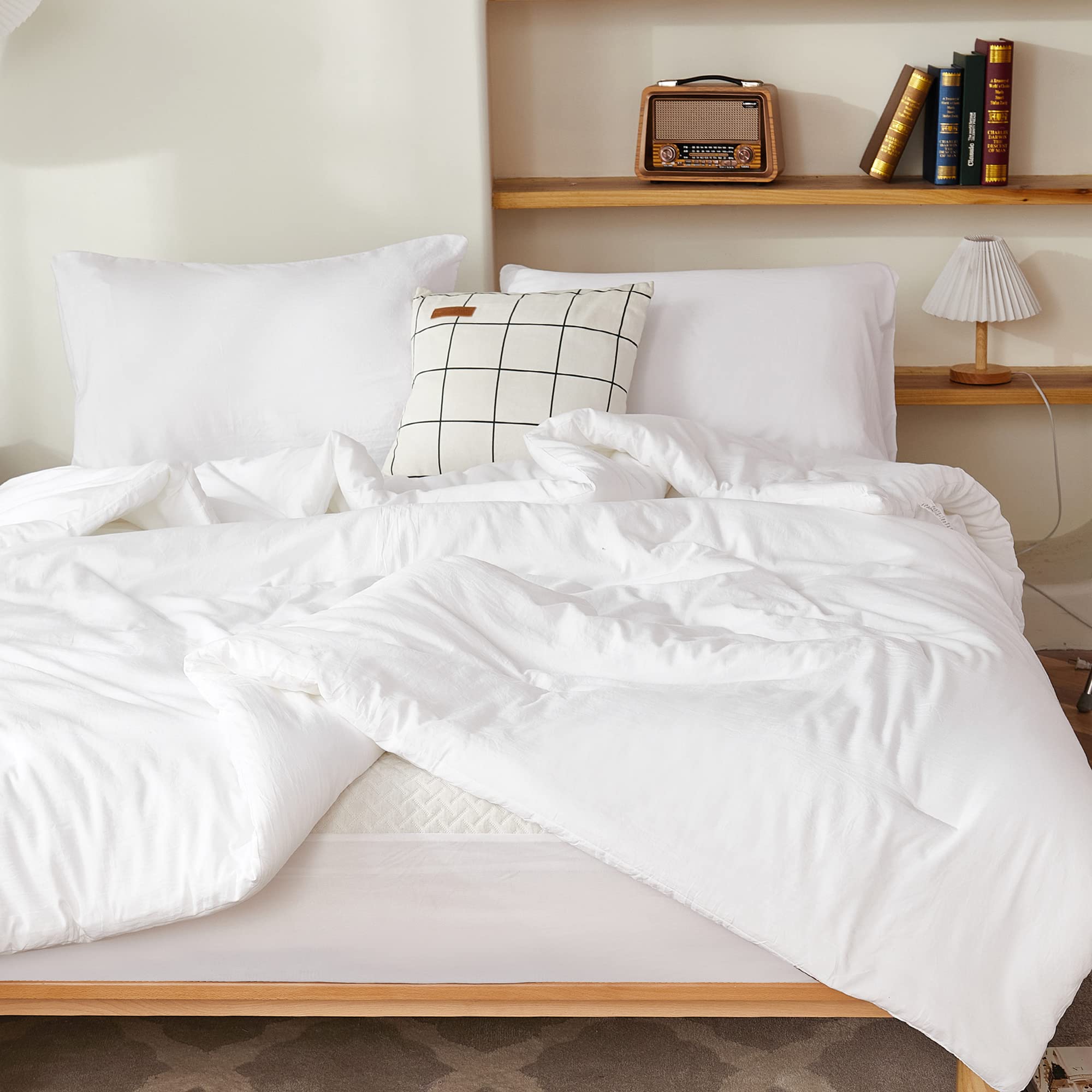 Litanika White Comforter King Size, 3 Pieces Lightweight Solid Bedding Comforter Set, All Season Fluffy Bed Set (104X90In Comfor
