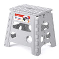 Acstep Folding Step Stool 13'' Foldable Step Stool For Kids And Adults Up To 300 Lbs, Non-Slip Folding Stools With Portable Handle For Bedroom Kitchen, Bathroom Grey