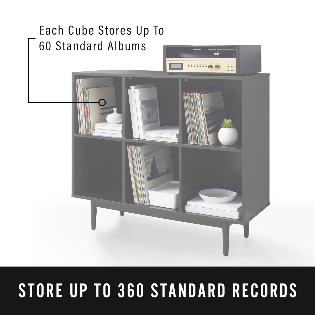 Crosley Furniture Liam Record Storage Cube Bookcase with 6 Cubes, Vinyl Record Holder and Bookshelf, Black