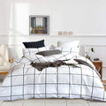 Karever White Grid Comforter Set Big Grid Bedding Set Full White Black Plaid Printed Stripes Women Checkered Comforters Bedding