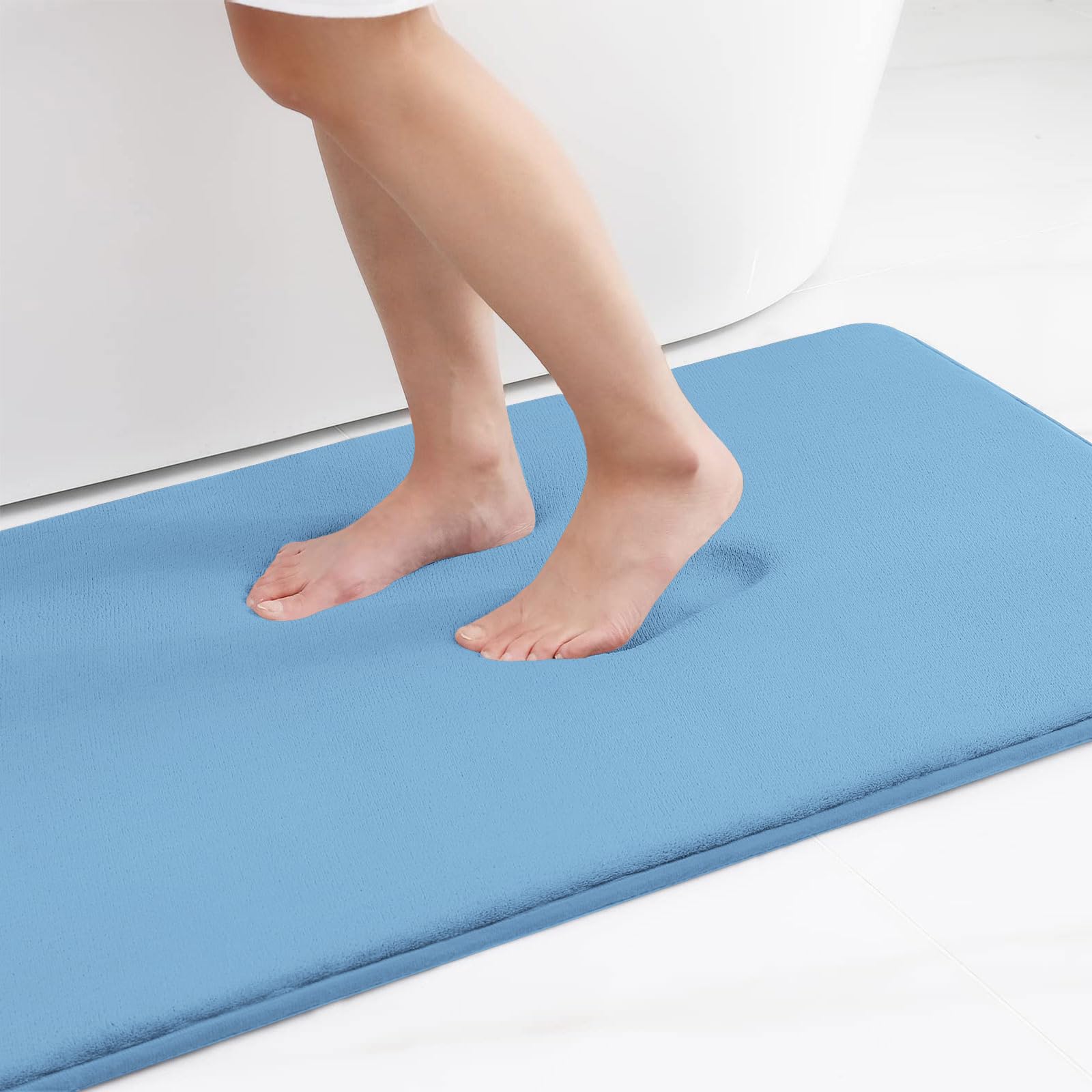 Smiry Memory Foam Bath Mat 36 x 24, Extra Soft Absorbent Bathroom Rugs Non Slip Bath Rug Runner for Shower Bathroom Floors, Blue
