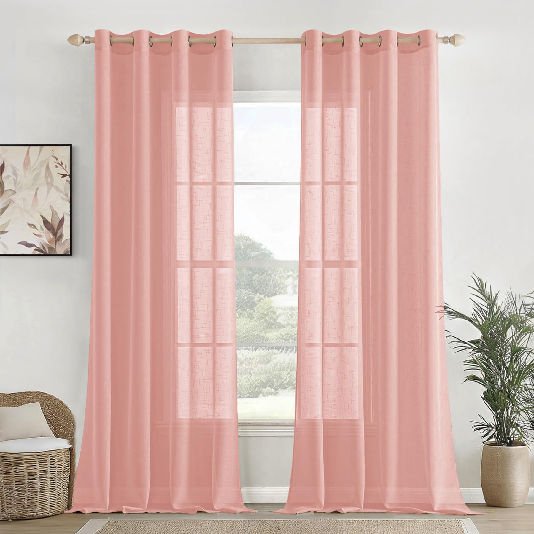 Homemonde Solid Sheer Curtain  Linen Textured Customize Curtain For Home Decor, Hangs Elegantly With Grommet Curtains  Rose Qu