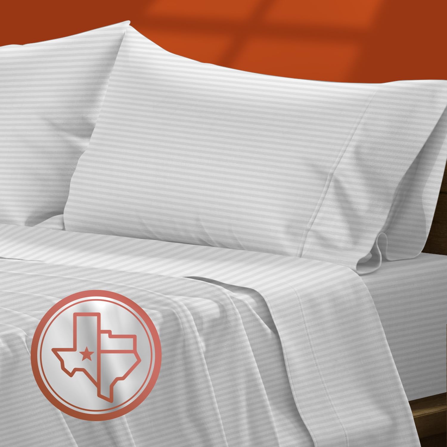 Texas Linen Co. 100% Egyptian Cotton Split King Stripe Sheet Set - 600 Thread Count 5 Pc Damask Sheets For Adjustable Bed, Long