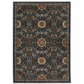 HomeRoots 507974 10 x 13 ft. Blue Red Ivory & Gold Oriental Power Loom Stain Resistant Rectangle Area Rug with Fringe