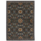 HomeRoots 507974 10 x 13 ft. Blue Red Ivory & Gold Oriental Power Loom Stain Resistant Rectangle Area Rug with Fringe