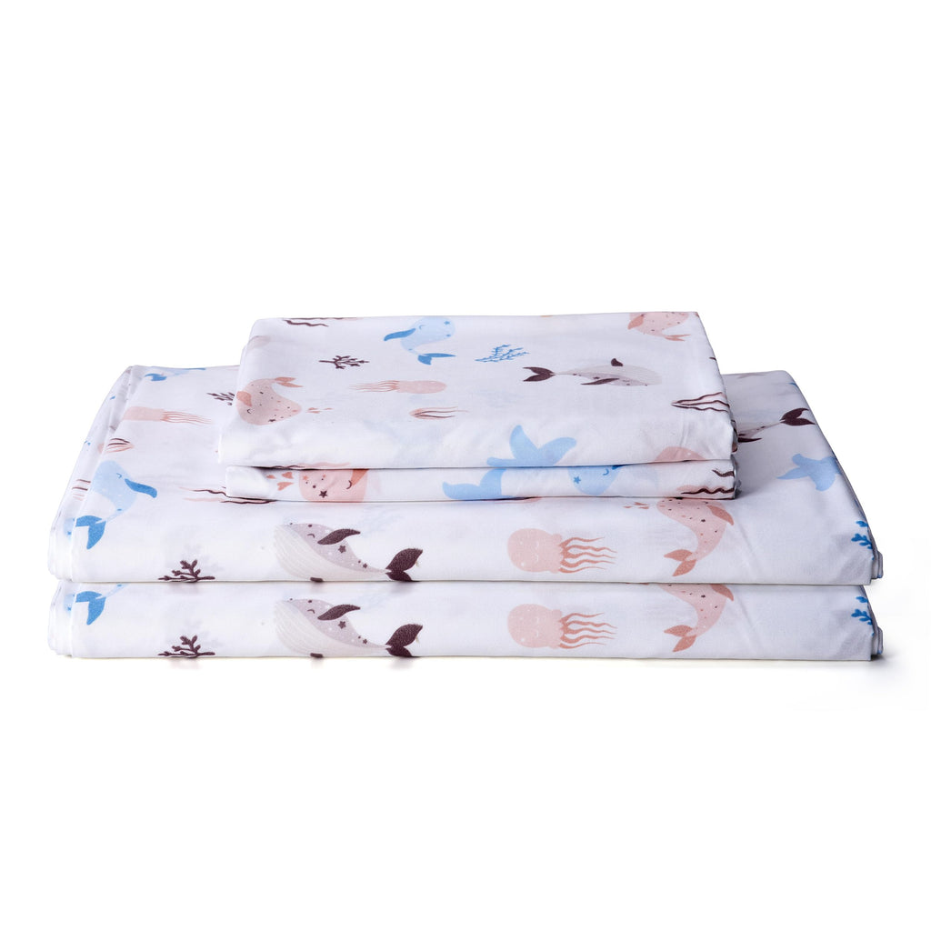 Sea Animal Queen Sheets Fish Whale Underwater World Cute Cozy Fun Queen Bed Sheet Set For Kids Girls Boys Children - Kids Bed Sheet Collection - Deep Pocket, Wrinkle Free And Soft Bedding - 4Pc