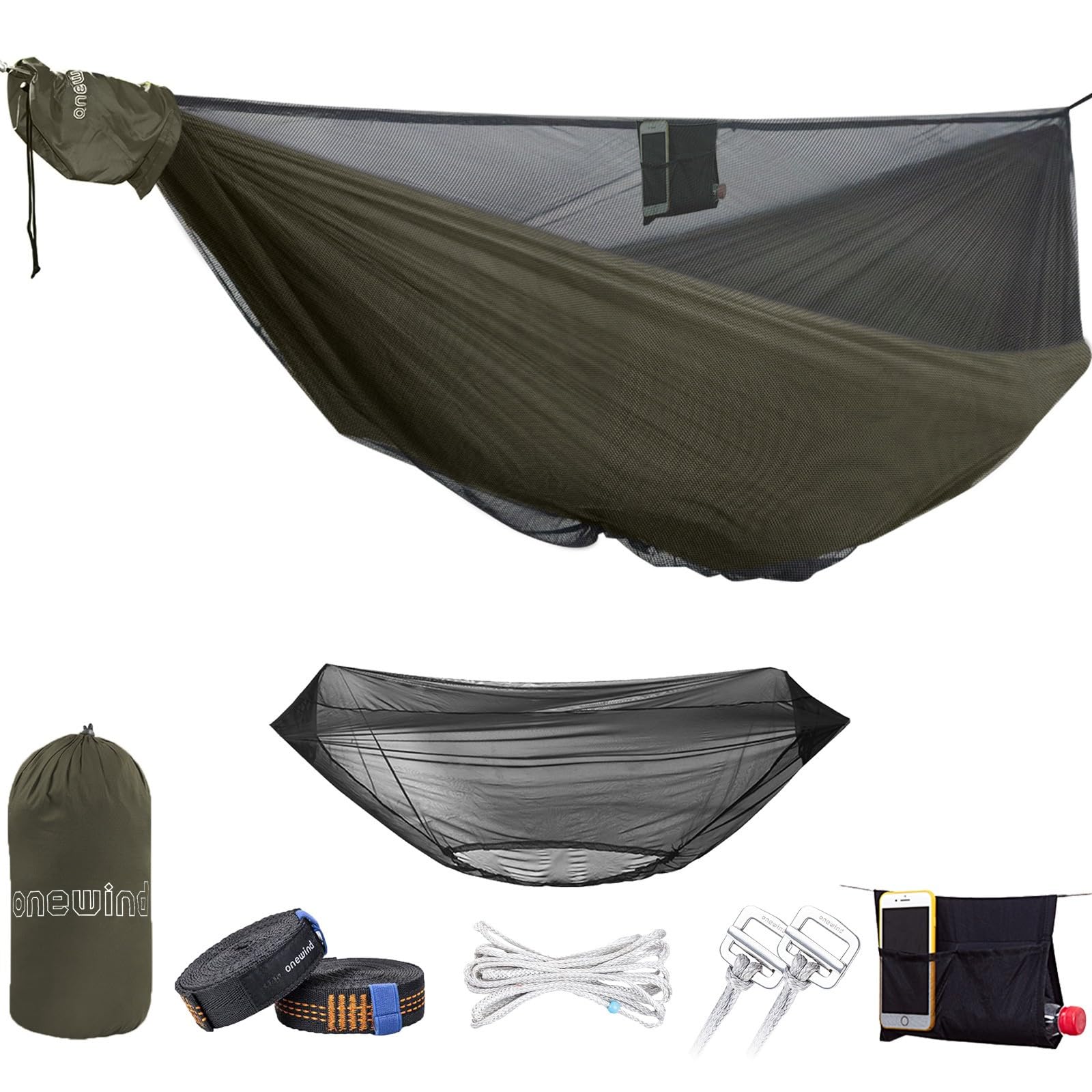 onewind 11ft Camping Hammock with Bugnet, Portable Double Hammock with Mosquito Net, Backpacking Hammock with Net Adjustable Rid