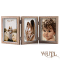 5x7 Triple Hinged Picture Frames Shadow Box MDF Wood Grain with Real Glass 3 Vertical Opening Family Lover Gift