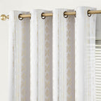 Jinchan 100% Blackout Boho Curtains 72 Inches Long For Bedroom Living Room Golden Geometric Foil Printed Grommet Top Room Darkening Thermal Insulated Window Drapes Off White 52X72 2 Panels