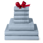 Mellanni Split King Sheet Set - 7-Piece Iconic Collection Bedding, (Including 4 Pillowcases), 16-Inch Deep Pocket, Easy Care, Extra Soft, Cooling Sheets, Brushed Microfiber - Blue Hydrangea