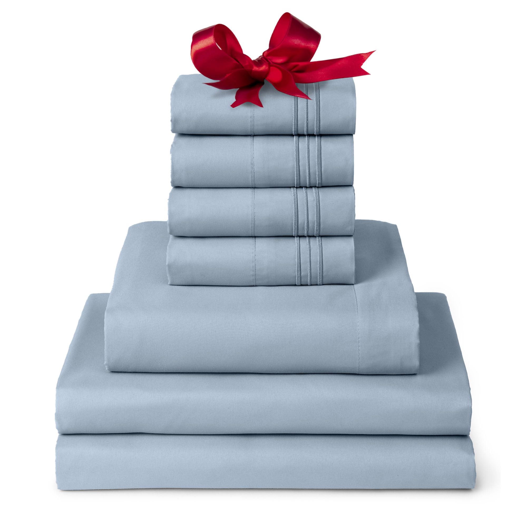 Mellanni Split King Sheet Set - 7-Piece Iconic Collection Bedding, (Including 4 Pillowcases), 16-Inch Deep Pocket, Easy Care, Extra Soft, Cooling Sheets, Brushed Microfiber - Blue Hydrangea