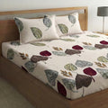 Home Sizzler 210 Tc Microfibre Autumn Leaves Print Double Fitted Bedsheet (72X78 Inch) With 2 King Size Pillow Covers
