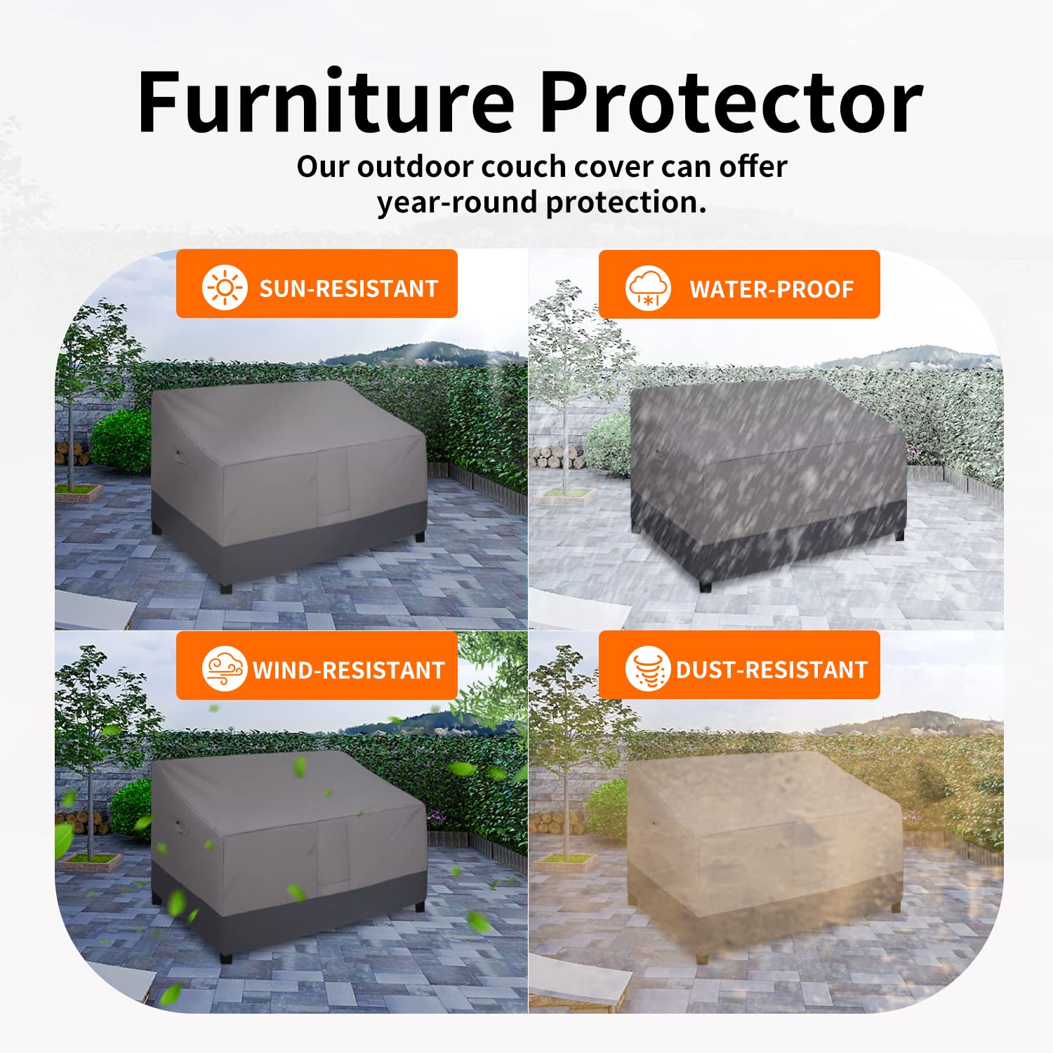Easy-Going Waterproof Outdoor Sofa Cover, Heavy Duty 2 Seater Outdoor Loveseat Cover, Windproof Patio Furniture Cover With Air Vent (60Wx35Dx35H Inch, Gray/Dark Gray)