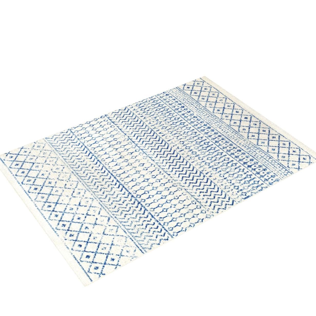 Livabliss Chester Boho Moroccan Area Rug, 7'10'' X 11', Cream/Royal Blue