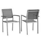 Modway Shore Aluminum Two Outdoor Patio Dining Arm Chairs In Silver Gray
