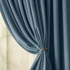 Lazzzy Blackout Velvet Curtains Blue Thermal Insulated Drapes For Dinning Room Darkening Window Treatment Rod Pocket Home Decor Living Room 84 Inch Long Set Of 2 Panels Dark Slate