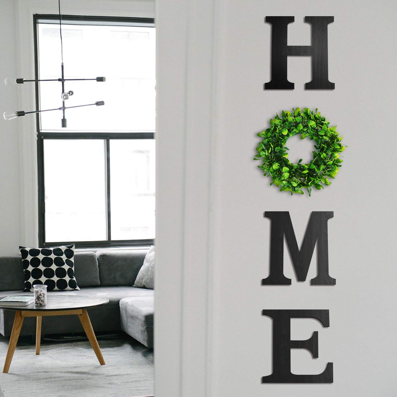 12 Inch Home Letters With Wreath Wall Decor Living Room Black Wooden Home Sign Modern Farmhouse Decor Flower Garland Decoration