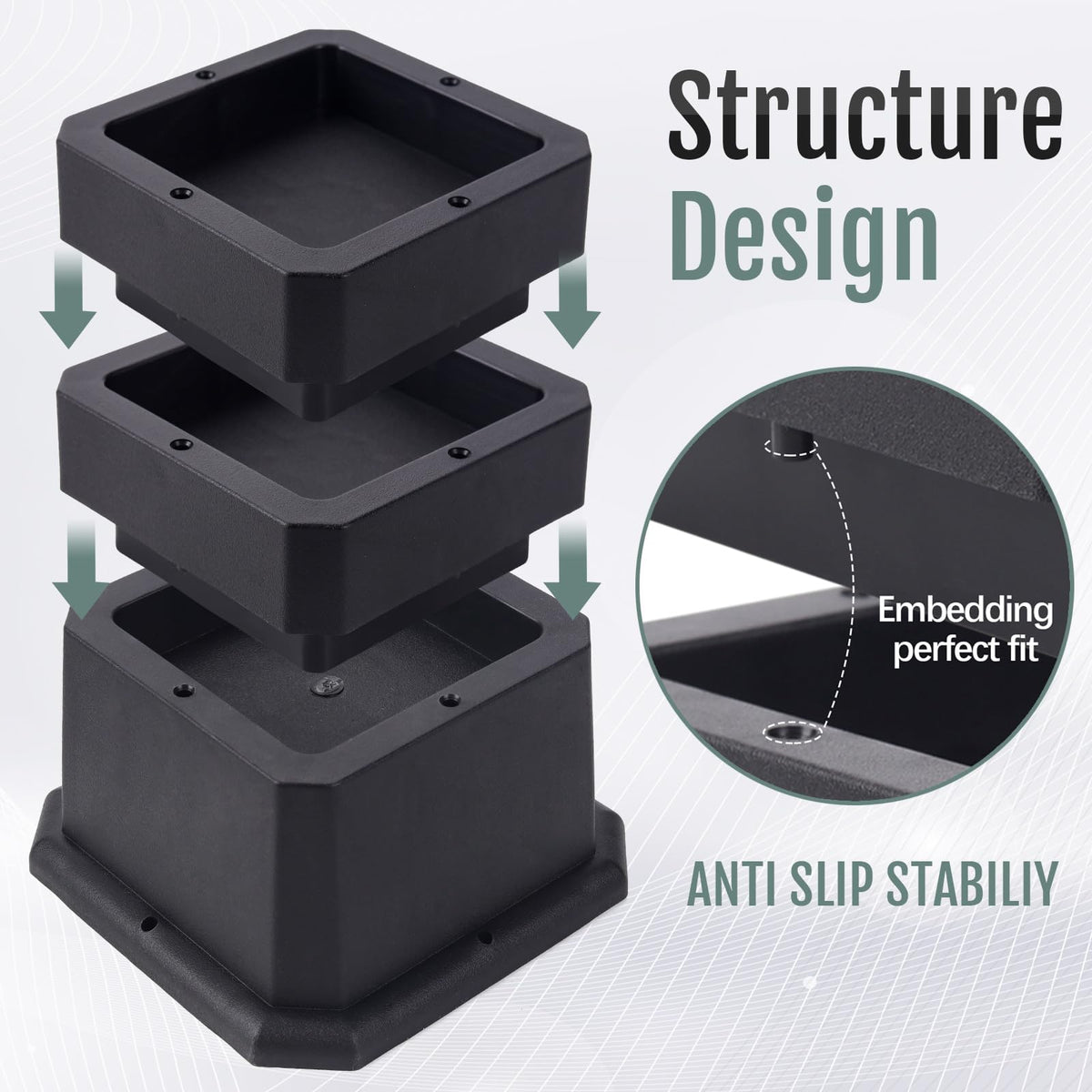 Btsd-Home Bed Risers 2, 3 Or 4 Inch Heavy Duty Furniture Risers Adjustable Dorm Bed Lifts Risers Table Desks Legs Blocks 4 Pack