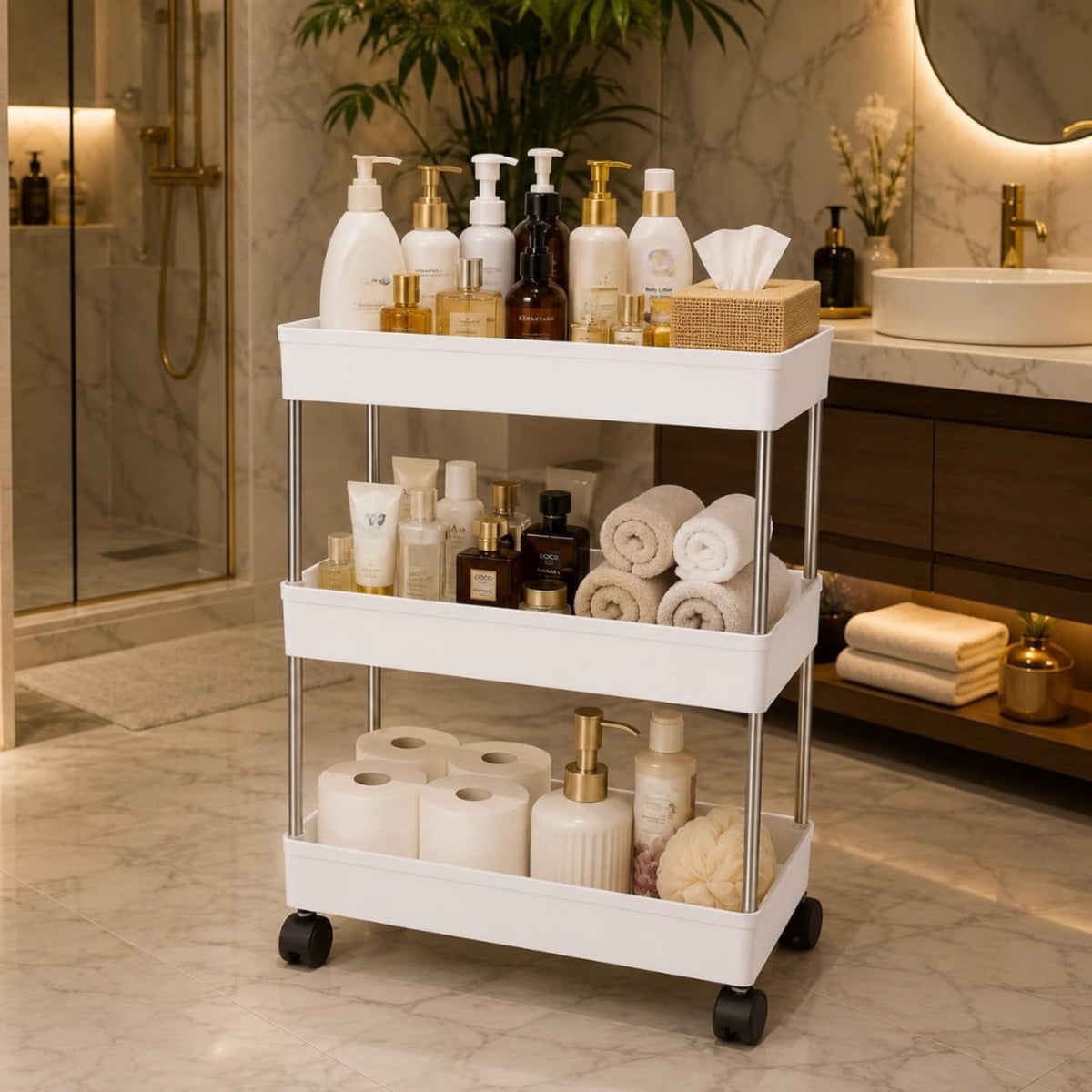 Privotix Tier Rolling Storage Cart White