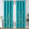 Estelar Textiler Teal Blackout Curtains 84 Inches Long, Grommet Curtains With Gold Palm Tree Pattern, Light Blocking Thermal Ins