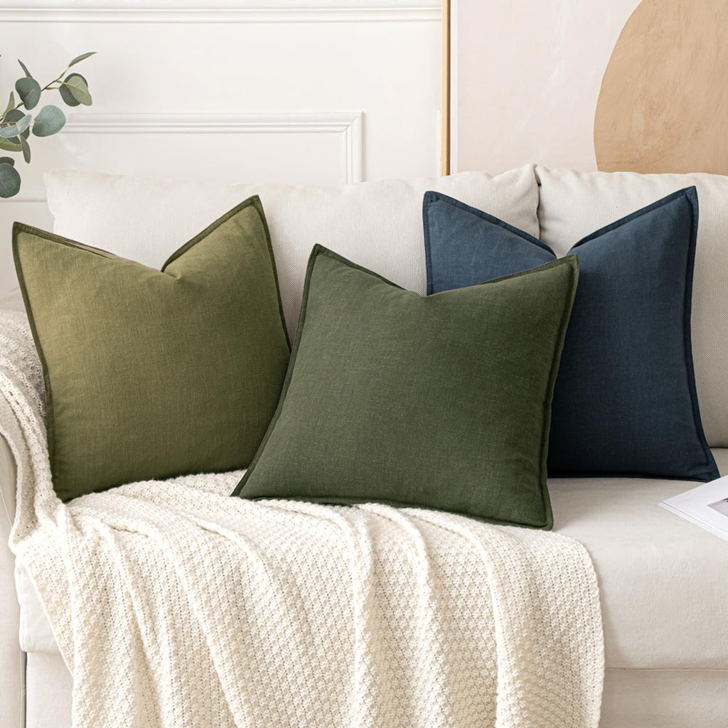 Miulee Linen Pillow Covers 24X24 Inch Blue ?Decorative Boho Farmhouse? ?Neutral Throw Pillows Pack Of 2 Soft Accent Couch Pillowcases Spring Modern Home Decor For Cushion Livingroom Bed