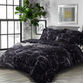 Nanko Comforter Set Queen Size, Dark Black Marble Print 88 X 90 Inch Reversible Down Alternative Comforter Microfiber Duvet Sets