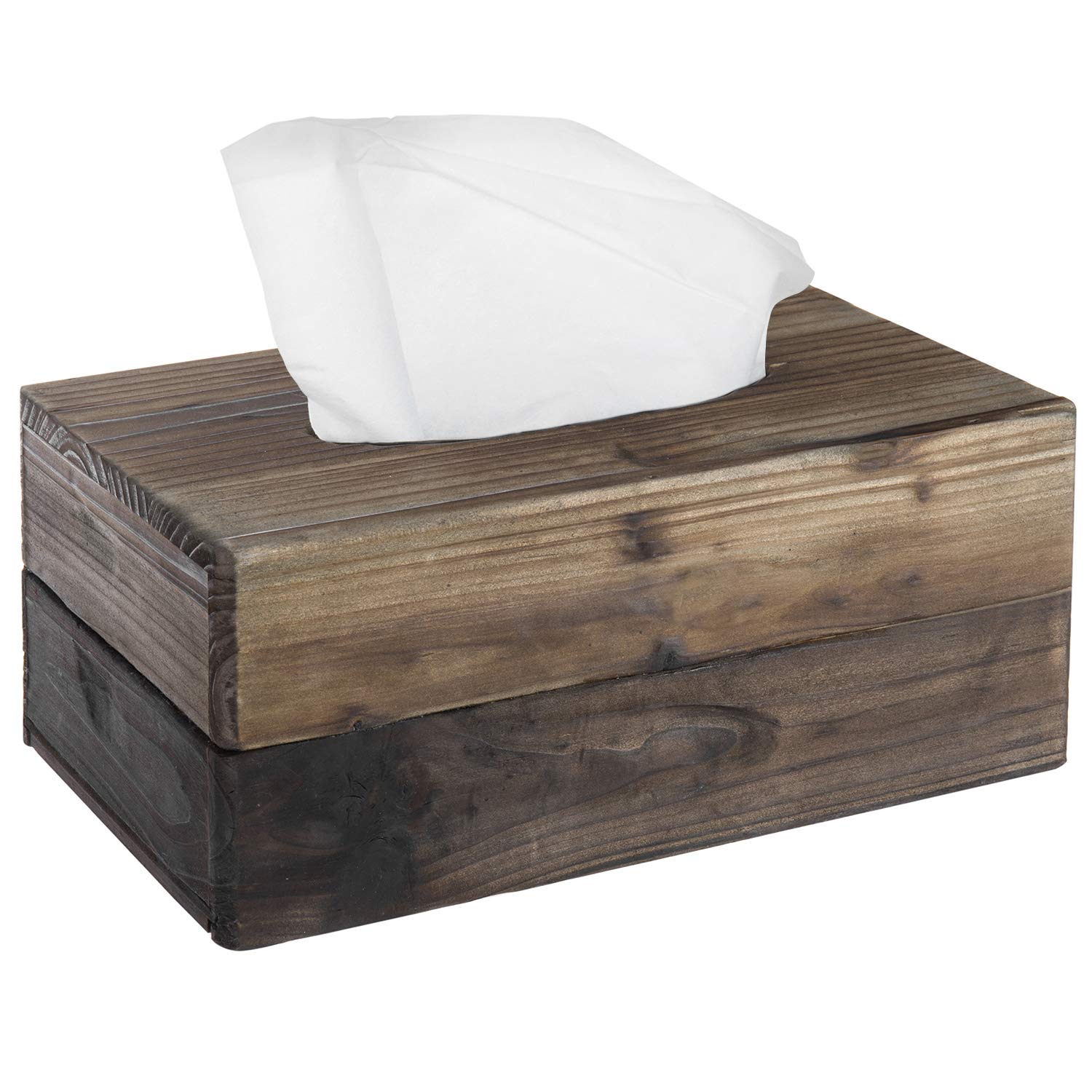 MyGift Rustic Dark Torched Wood Rectangular Tissue Box Holder Cover, Bathroom Facial Tissue Box Cover with Easy Refill Slide Out