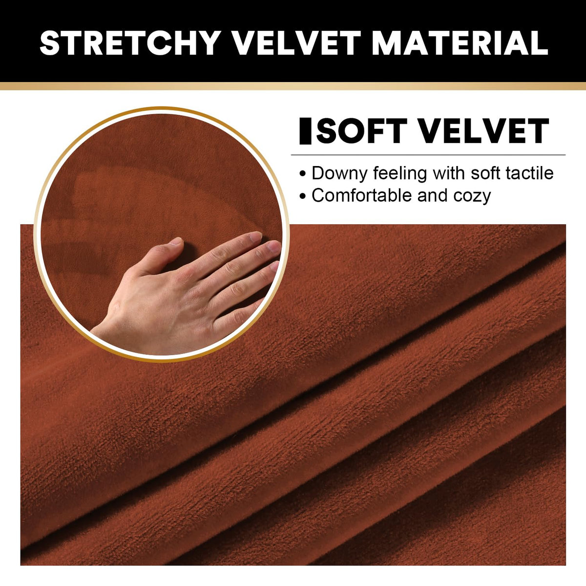 Princedeco 3 Pieces Couch Covers Soft Velvet Couch Covers For 2 Cushion Sofa Loveseat Covers Width Up To 72 Inch Anti Slip Love Seat Furniture Protector, Machine Washable (Medium, Rust)