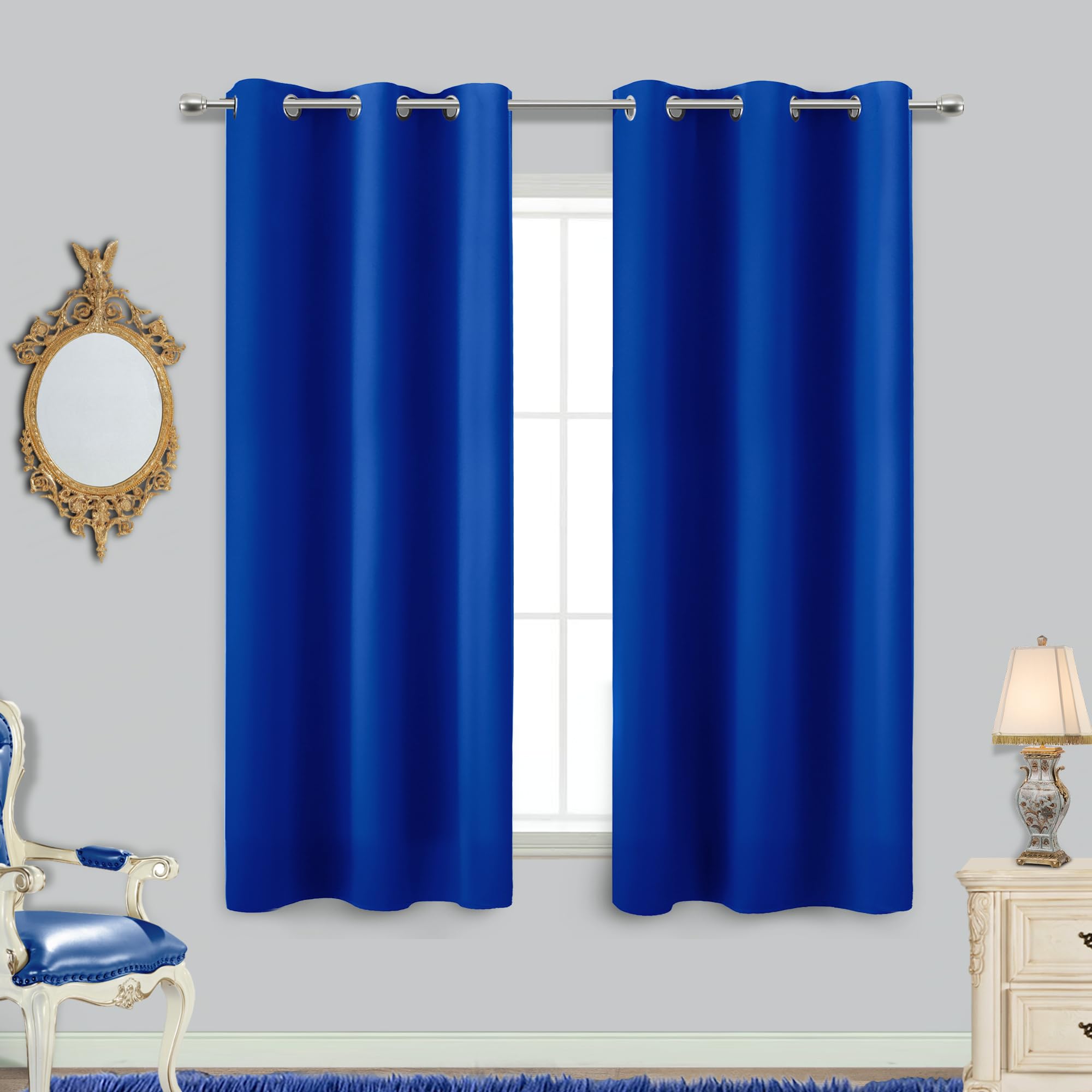 KOUFALL Blue Christmas Short Curtains for Living Room Kitchen Window,Blackout Kids Curtains for Bedroom 2 Panel Set,42 by 54 Inc